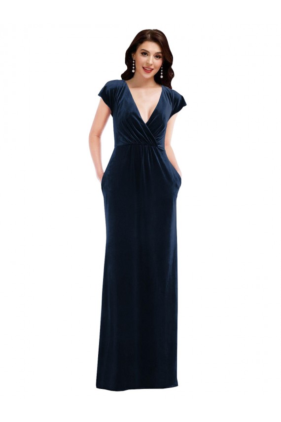Comprimento Chão Marinha Negra Mangas Esvoaçantes Linha A Vestidos de Madrinha / Vestidos de Noite / Vestidos de Festa Por Atacado