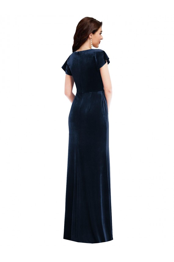 Comprimento Chão Marinha Negra Mangas Esvoaçantes Linha A Vestidos de Madrinha / Vestidos de Noite / Vestidos de Festa Por Atacado