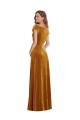 Comprimento Chão Ouro Mangas Curtas Bainha Vestidos de Madrinha / Vestidos de Noite / Vestidos de Festa Por Atacado