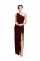 Comprimento Chão Ouro Borgonha Sem Mangas Bainha Um Ombro Vestidos de Madrinha / Vestidos de Noite / Vestidos de Festa Por Atacado