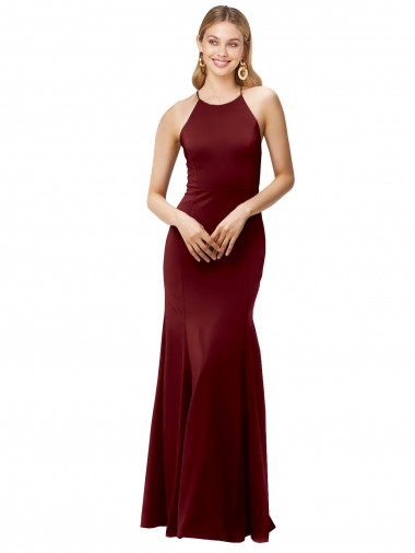 Comprimento Chão Ouro Borgonha Sem Mangas Sereia Criss Cruz Vestidos de Madrinha / Vestidos de Noite / Vestidos de Festa Por Atacado