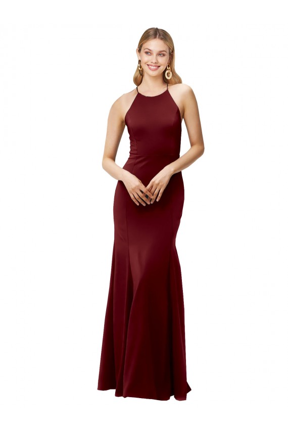 Comprimento Chão Ouro Borgonha Sem Mangas Sereia Criss Cruz Vestidos de Madrinha / Vestidos de Noite / Vestidos de Festa Por Atacado