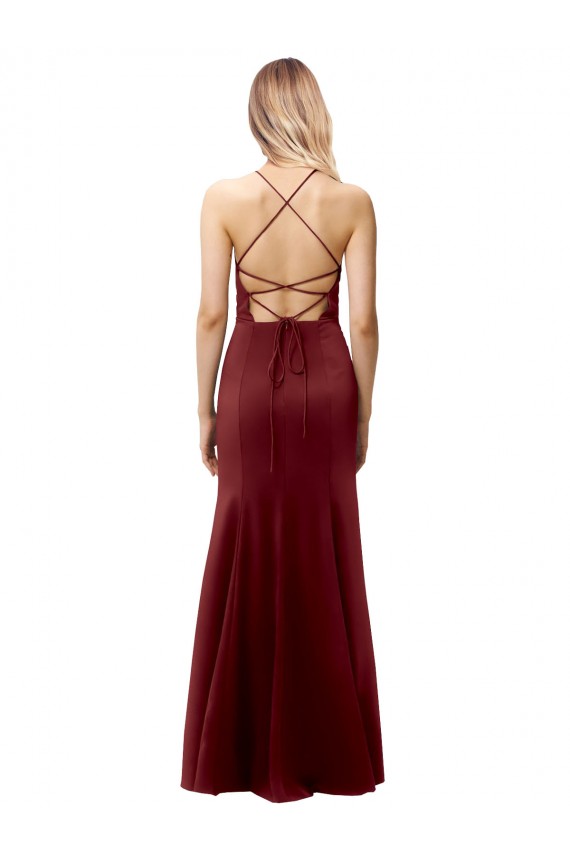 Comprimento Chão Ouro Borgonha Sem Mangas Sereia Criss Cruz Vestidos de Madrinha / Vestidos de Noite / Vestidos de Festa Por Atacado