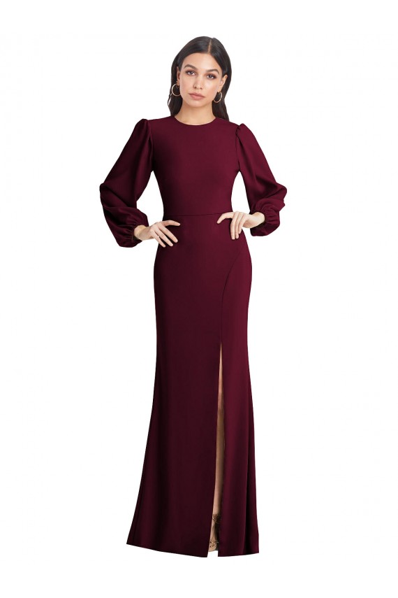 Comprimento Chão Ouro Borgonha Mangas Bufantes Trombeta Abrir de volta Vestidos de Madrinha / Vestidos de Noite / Vestidos de Festa Por Atacado