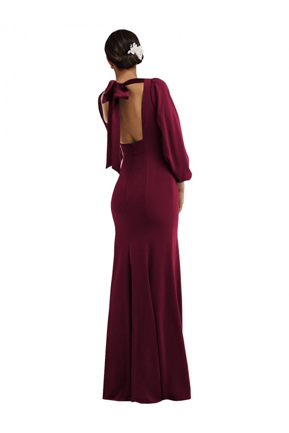 Comprimento Chão Ouro Borgonha Mangas Compridas, Mangas Bispo Trombeta Abrir de volta Vestidos de Madrinha / Vestidos de Noite / Vestidos de Festa Por Atacado