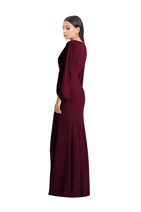 Comprimento Chão Ouro Borgonha Mangas Bufantes Trombeta Vestidos de Madrinha / Vestidos de Festa Por Atacado