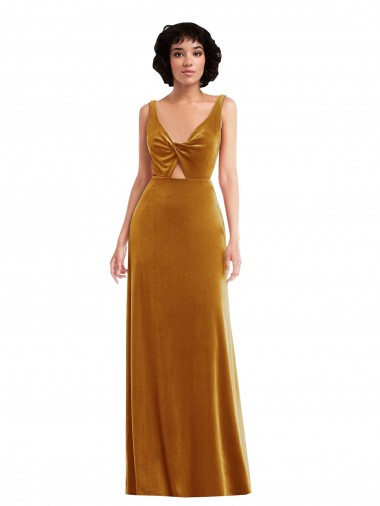 Comprimento Chão Ouro Sem Mangas Trombeta Costas em V Vestidos de Madrinha / Vestidos de Festa Por Atacado
