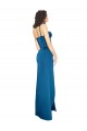 Comprimento Chão Pavão Azul Sem Mangas Bainha Lombar Vestidos de Madrinha / Vestidos de Noite / Vestidos de Festa Por Atacado