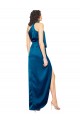 Comprimento Chão Pavão Azul Sem Mangas Bainha Vestidos de Madrinha / Vestidos de Noite / Vestidos de Festa Por Atacado
