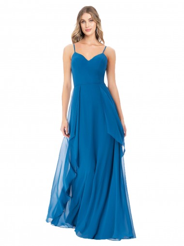 Comprimento Chão Pavão Azul Sem Mangas Linha A Vestidos de Madrinha Por Atacado