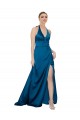 Comprimento Chão Pavão Azul Sem Mangas Linha A Abrir de volta Vestidos de Madrinha / Vestidos de Noite / Vestidos de Festa Por Atacado