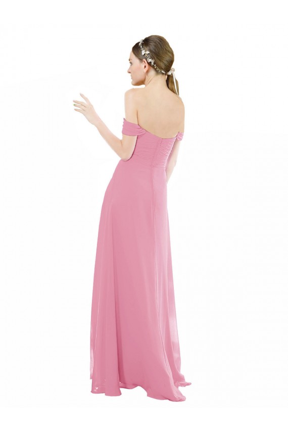 Comprimento Chão Pele Rosa Mangas Curtas Linha A Vestidos de Madrinha Por Atacado