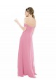 Comprimento Chão Pele Rosa Mangas Curtas Linha A Vestidos de Madrinha Por Atacado