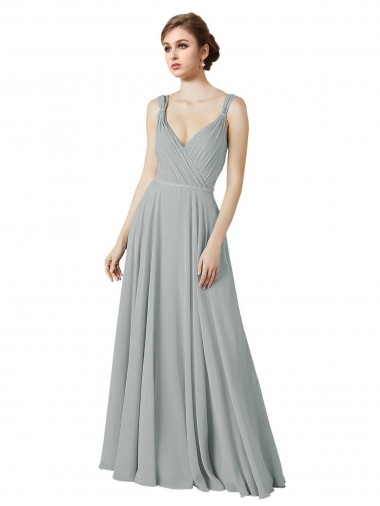 Comprimento Chão Prata Sem Mangas Linha A Chiffon Longo Vestidos de Madrinha Por Atacado