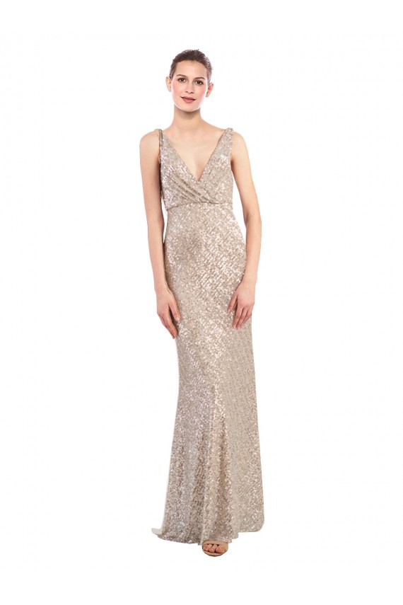 Comprimento Chão Prata Sem Mangas Bainha Costas em V Vestidos de Madrinha / Vestidos de Noite / Vestidos de Festa Por Atacado
