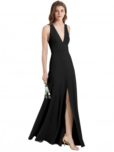 Comprimento Chão Preto Sem Mangas Bainha Cabeçada Vestidos de Madrinha / Vestidos de Noite / Vestidos de Festa Por Atacado