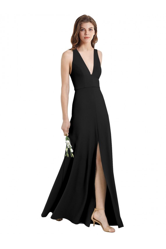 Comprimento Chão Preto Sem Mangas Bainha Cabeçada Vestidos de Madrinha / Vestidos de Noite / Vestidos de Festa Por Atacado