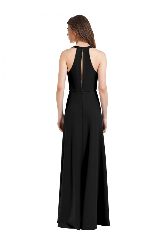 Comprimento Chão Preto Sem Mangas Bainha Cabeçada Vestidos de Madrinha / Vestidos de Noite / Vestidos de Festa Por Atacado