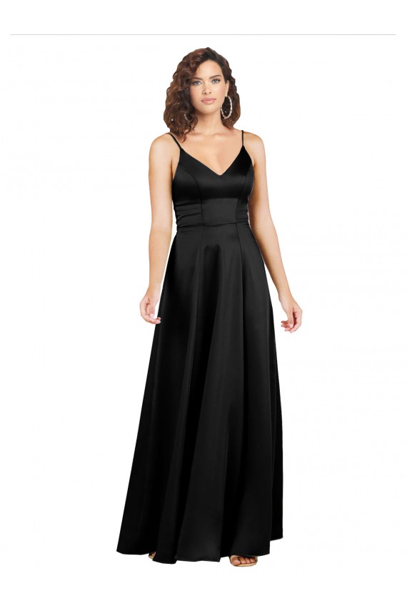 Comprimento Chão Preto Sem Mangas Linha A Costas em V Vestidos de Madrinha / Vestidos de Noite / Vestidos de Festa Por Atacado
