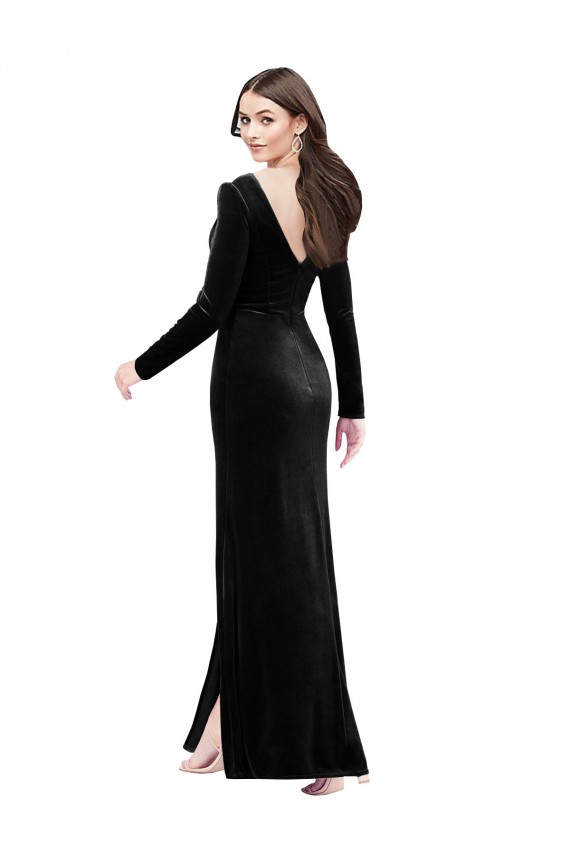 Comprimento Chão Preto Mangas Compridas Coluna Costas em V Vestidos de Madrinha / Vestidos de Noite / Vestidos de Festa Por Atacado