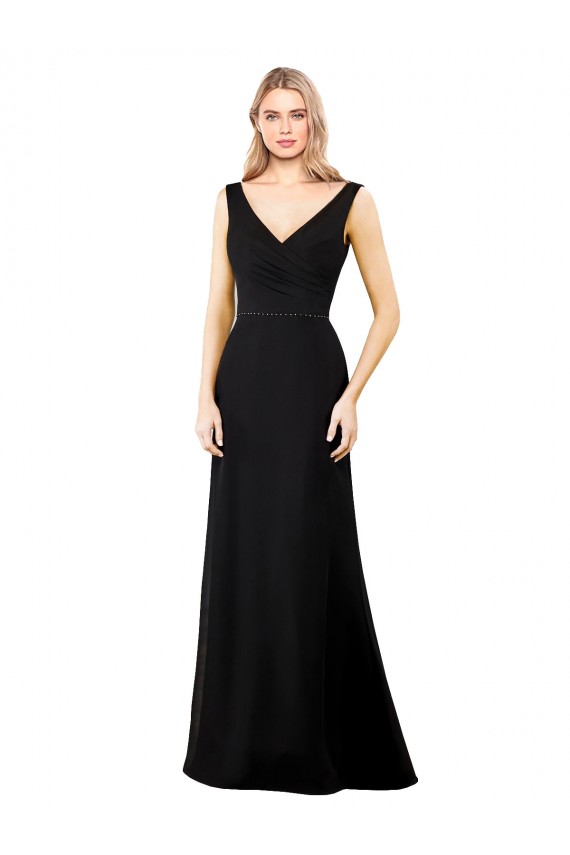 Comprimento Chão Preto Sem Mangas Linha A Costas em V Vestidos de Madrinha / Vestidos de Festa Por Atacado