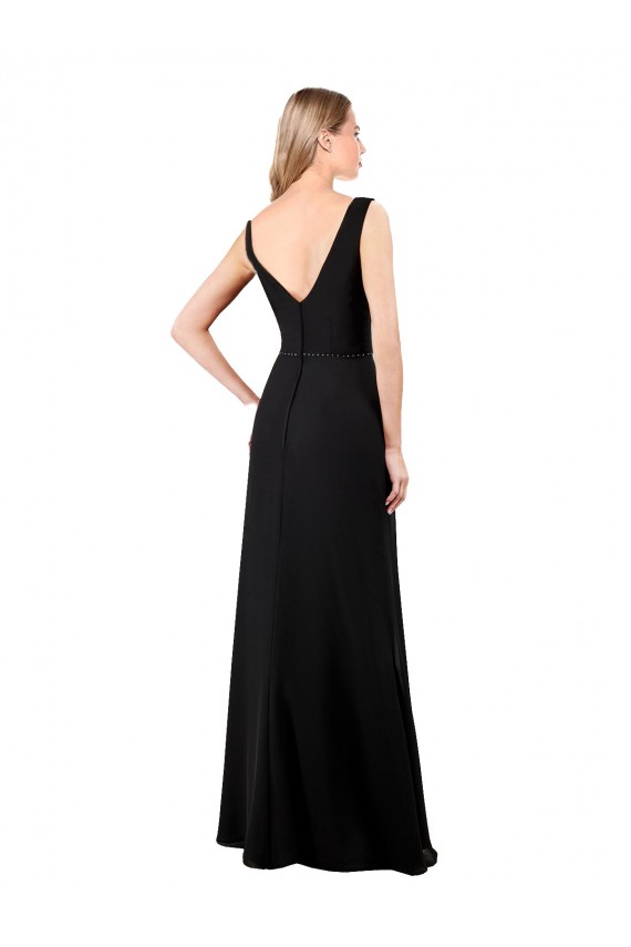 Comprimento Chão Preto Sem Mangas Linha A Costas em V Vestidos de Madrinha / Vestidos de Festa Por Atacado