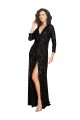 Comprimento Chão Preto Mangas Compridas Linha A Vestidos de Madrinha / Vestidos de Noite / Vestidos de Festa Por Atacado