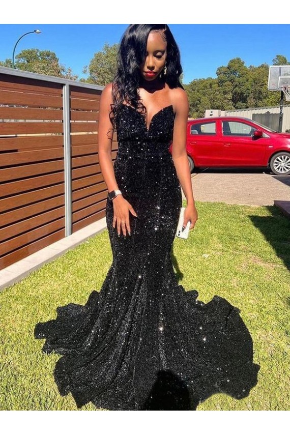 Comprimento Chão Preto Sem Mangas Sereia Vestidos de Festa Por Atacado