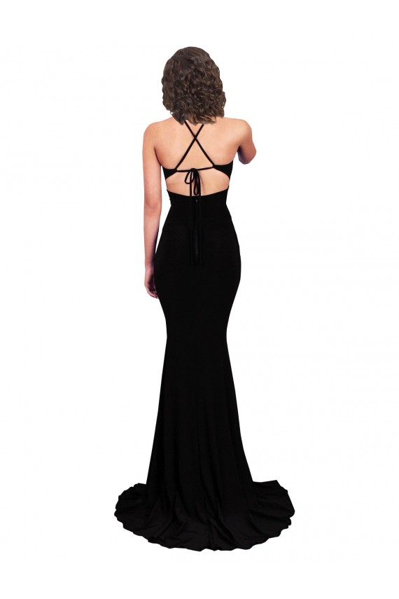 Comprimento Chão Preto Sem Mangas Sereia Abrir de volta Decote V Vestidos de Madrinha / Vestidos de Noite / Vestidos de Festa Por Atacado