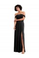 Comprimento Chão Preto Sem Mangas Linha A Fora do Ombro Vestidos de Madrinha / Vestidos de Noite / Vestidos de Festa Por Atacado