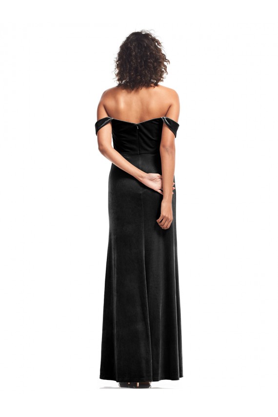 Comprimento Chão Preto Sem Mangas Linha A Fora do Ombro Vestidos de Madrinha / Vestidos de Noite / Vestidos de Festa Por Atacado