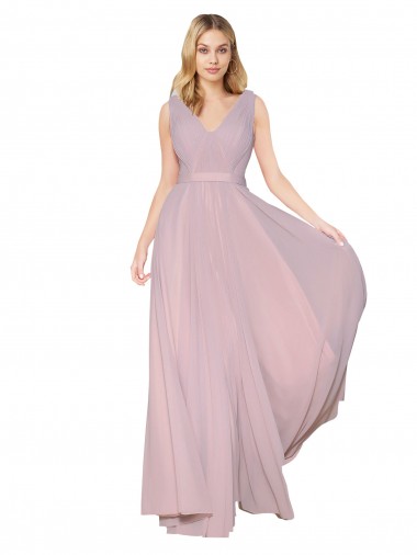 Comprimento Chão Prímula Sem Mangas Linha A Costas em V Vestidos de Madrinha / Vestidos de Noite / Vestidos de Festa Por Atacado