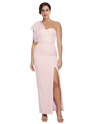 Comprimento Chão Rosa Sem Mangas Bainha Lombar Um Ombro Vestidos de Madrinha / Vestidos de Noite / Vestidos de Festa Por Atacado