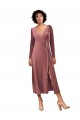 Comprimento Midi Rosa Canela Mangas Compridas Linha A Vestidos de Madrinha / Vestidos de Festa Por Atacado
