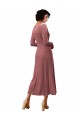 Comprimento Midi Rosa Canela Mangas Compridas Linha A Vestidos de Madrinha / Vestidos de Festa Por Atacado
