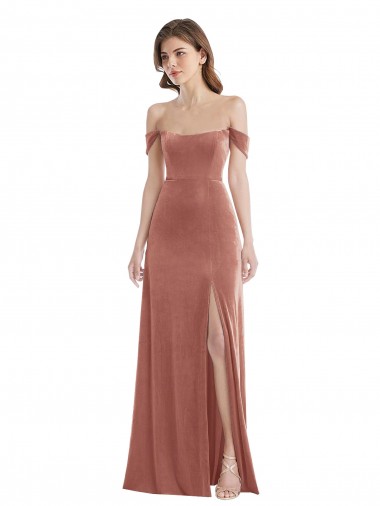 Comprimento Chão Rosa Canela Sem Mangas Linha A Vestidos de Madrinha / Vestidos de Festa Por Atacado
