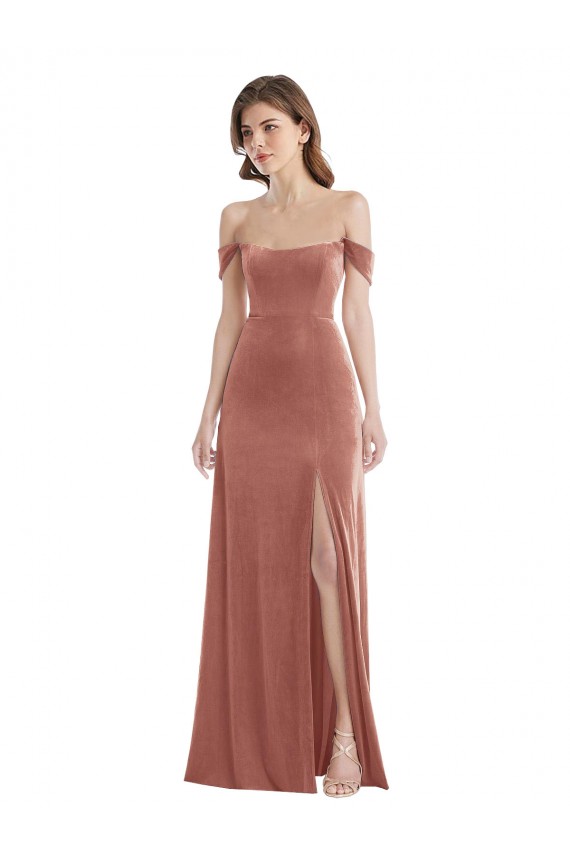 Comprimento Chão Rosa Canela Sem Mangas Linha A Vestidos de Madrinha / Vestidos de Festa Por Atacado