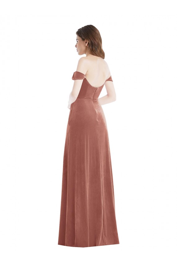 Comprimento Chão Rosa Canela Sem Mangas Linha A Vestidos de Madrinha / Vestidos de Festa Por Atacado
