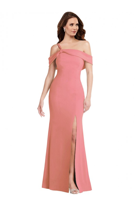 Comprimento Chão Rosa Choque Sem Mangas Trombeta Lombar Vestidos de Madrinha / Vestidos de Festa Por Atacado