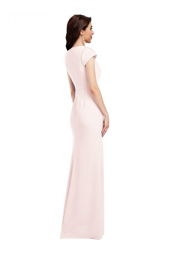 Comprimento Chão Rosa Mangas Curtas Linha A Vestidos de Madrinha / Vestidos de Noite / Vestidos de Festa Por Atacado