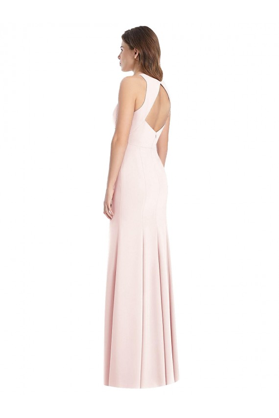 Comprimento Chão Rosa Sem Mangas Trombeta Abrir de volta Vestidos de Madrinha / Vestidos de Festa Por Atacado
