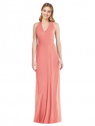 Comprimento Chão Rosa Deserto Sem Mangas Trombeta Vestidos de Madrinha / Vestidos de Noite Por Atacado