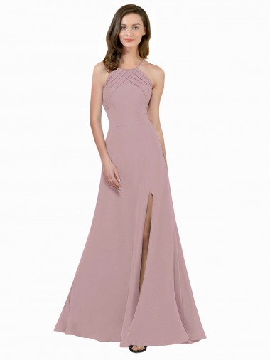 Comprimento Chão Rosa Empoeirado Sem Mangas Linha A Buraco da fechadura Vestidos de Madrinha / Vestidos de Festa Por Atacado