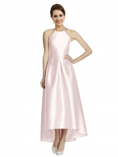 Alto Baixo Rosa Sem Mangas Linha A Criss Cruz Vestidos de Madrinha Por Atacado
