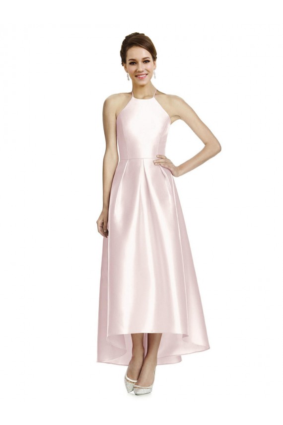 Alto Baixo Rosa Sem Mangas Linha A Criss Cruz Vestidos de Madrinha Por Atacado