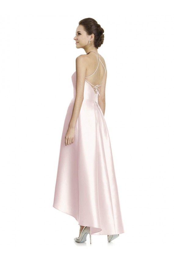 Alto Baixo Rosa Sem Mangas Linha A Criss Cruz Vestidos de Madrinha Por Atacado
