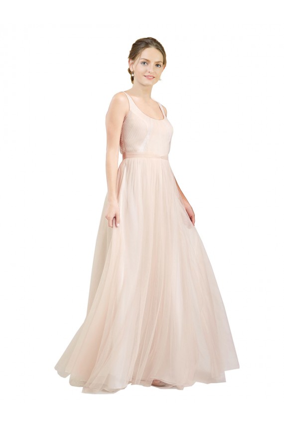 Comprimento Chão Rosa Sem Mangas Linha A Abrir de volta Colher Vestidos de Madrinha Por Atacado
