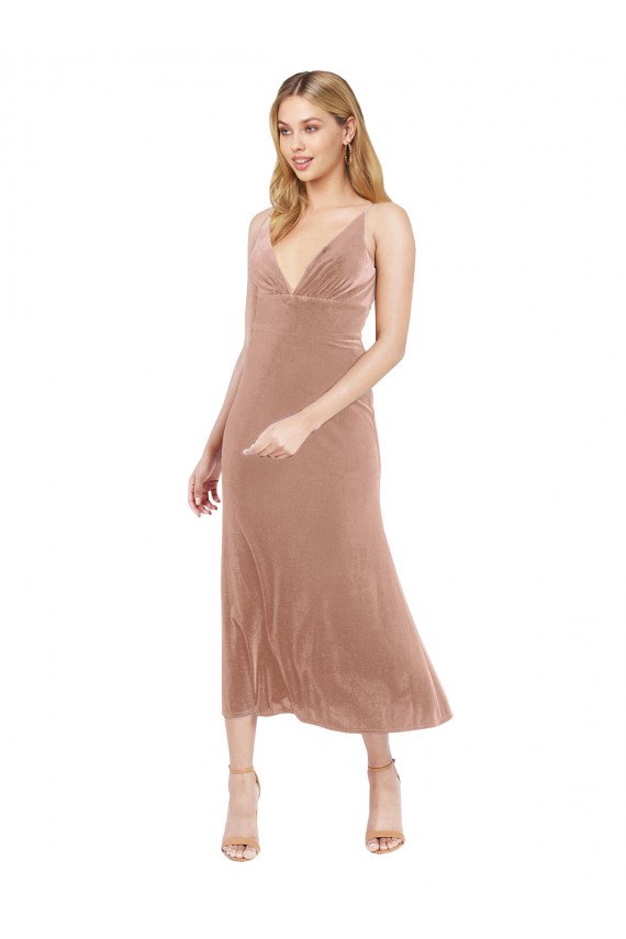 Comprimento Midi Rosa Sem Mangas Linha A Costas em V Vestidos de Madrinha / Vestidos de Festa / Vestidos de Cocktail / Vestidos de Homecoming Por Atacado