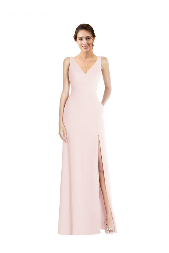 Comprimento Chão Rosa Sem Mangas Linha A Lombar Vestidos de Madrinha / Vestidos de Festa Por Atacado