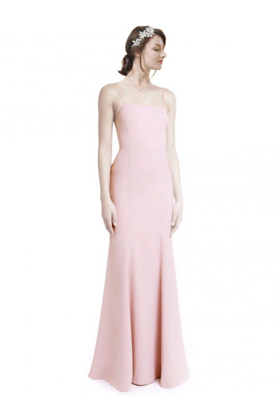 Comprimento Chão Rosa Sem Mangas Sereia Criss Cruz Vestidos de Madrinha / Vestidos de Festa Por Atacado